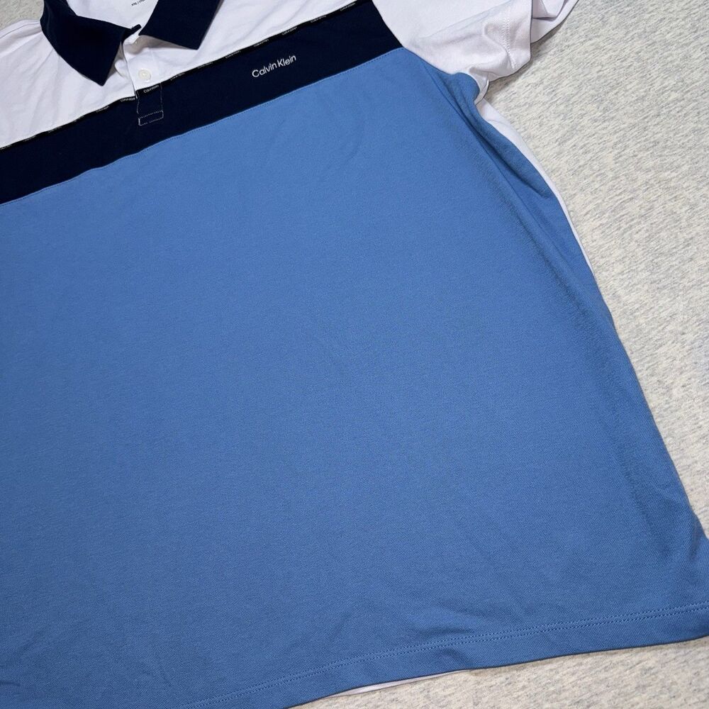 Calvin Klein Polo Shirt Mens 2XL Blue/White/Black Colorblock Quick Dry Wicking